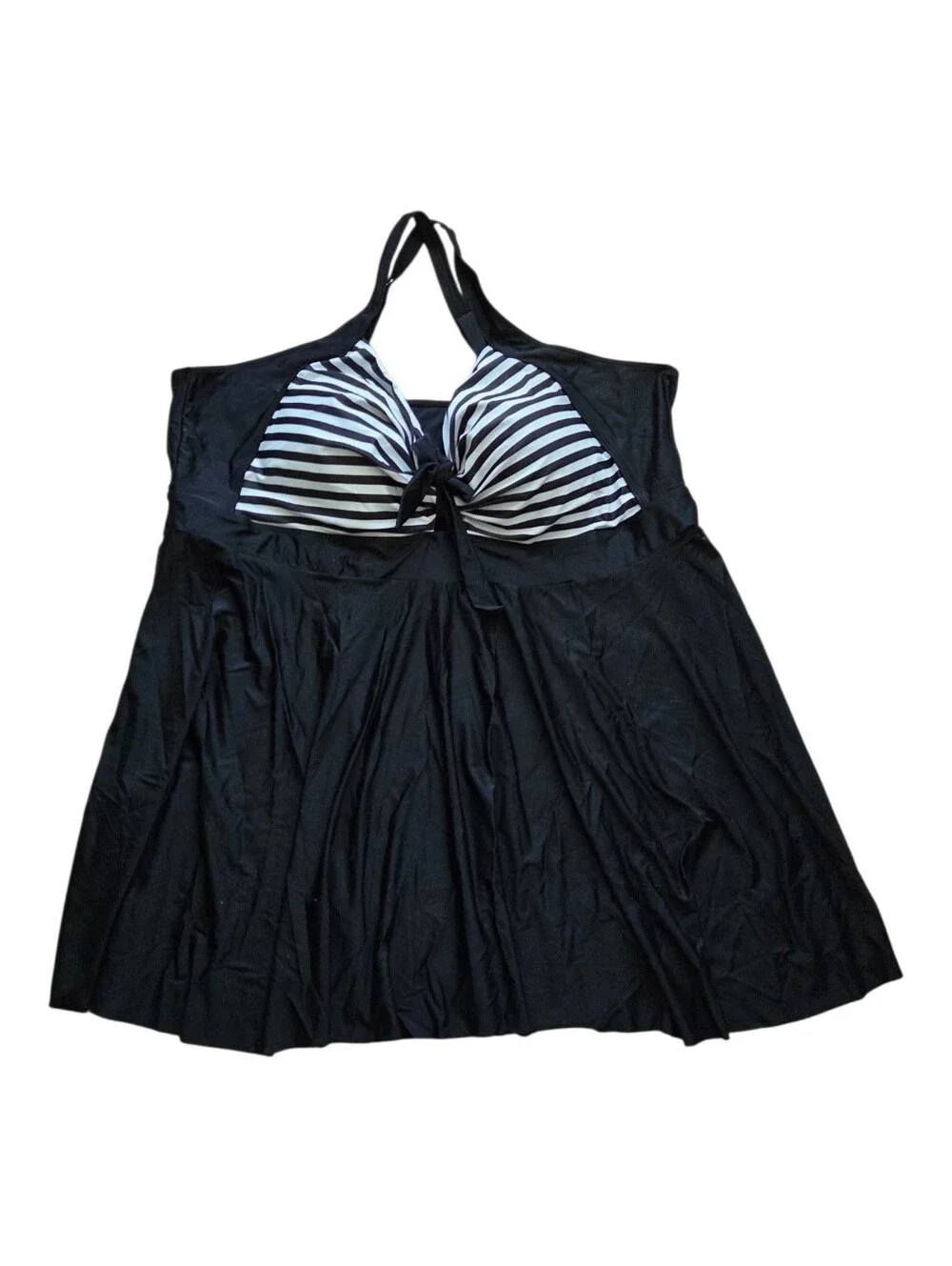 BloomChic Striped Swim Dress Black White Tie Front Cross Back Swimsuit 6X NWT